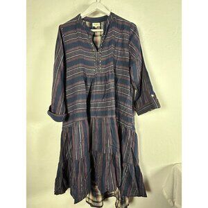 World Market Dress Boho Size L/XL Womens Striped Tiered Embellished V-Neck navy